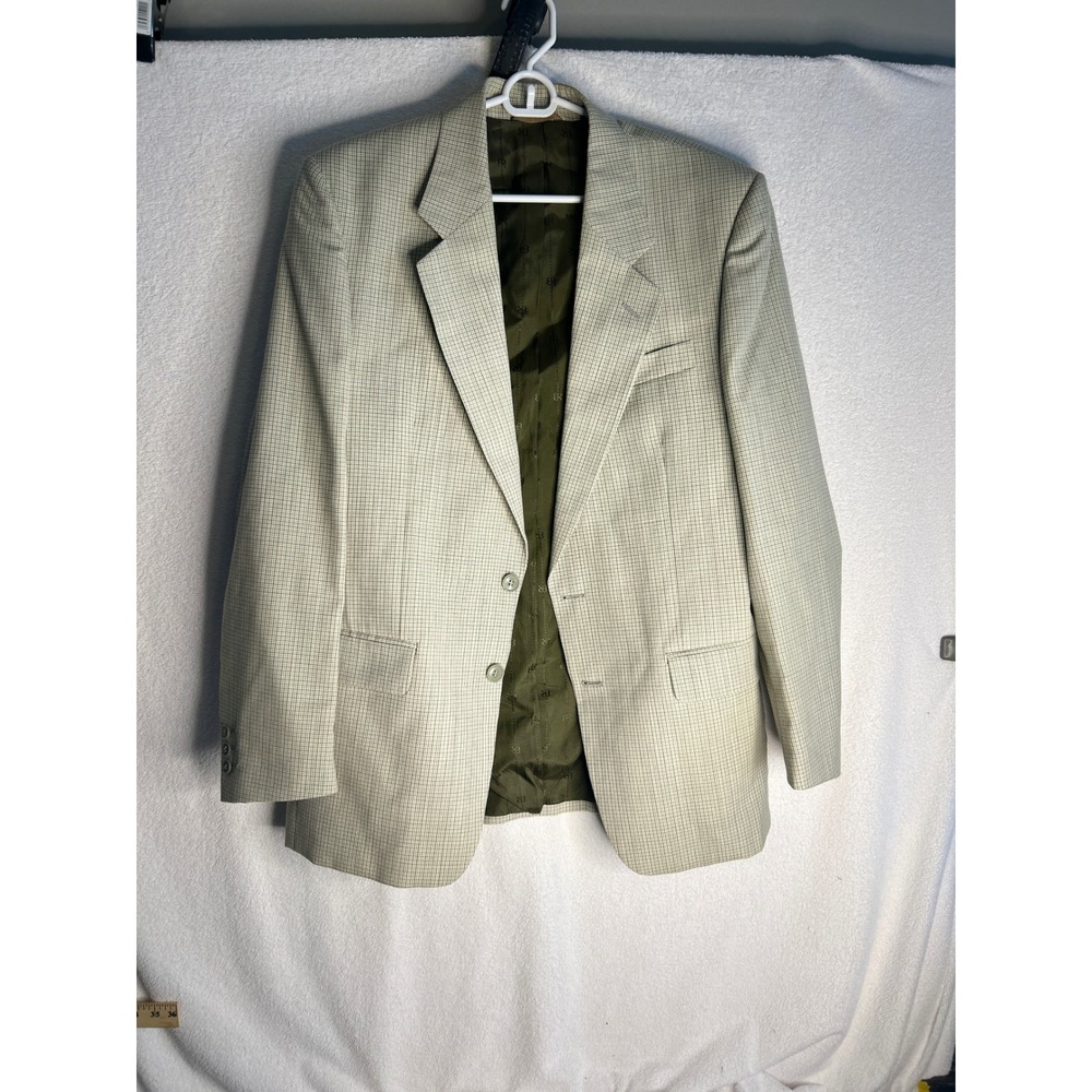 Rare Vintage Renato Balestra Wool Blazer Tan Olive MicroCheck Made in Italy 50